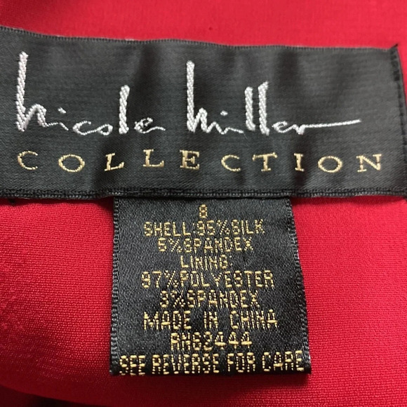 Nicole Miller Red Front Keyhole Ruched 95% Silk Above Knee Dress Size 8 - Picture 9 of 9